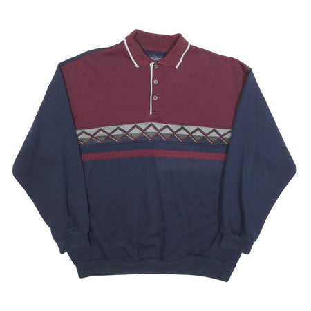 SAFE HARBOR Mens Maroon & Navy Geometric Pattern Collared XL Cotton Blend