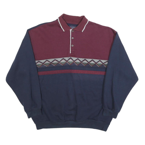 SAFE HARBOR Mens Maroon & Navy Geometric Pattern Collared XL Cotton Blend