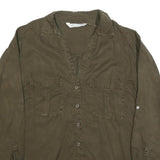 ZARA Womens Green Basic Long Sleeve V-Neck Shirt S Cotton Blend Casual