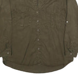 ZARA Womens Green Basic Long Sleeve V-Neck Shirt S Cotton Blend Casual