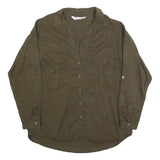 ZARA Womens Green Basic Long Sleeve V-Neck Shirt S Cotton Blend Casual