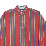 TOMMY HILFIGER Mens Red & Green Striped Shirt XL Button Down Long Sleeve Classic