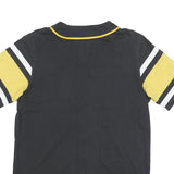 MLB Mens Black & Yellow Pirates Button Front Short Sleeve Round Neck Baseball