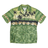BISHOPS BAY Mens Green & Beige Hawaiian Shirt S Floral Cotton Blend Relaxed Fit