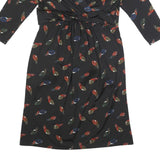 LAURA ASHLEY Womens Black Feather Print Wrap Dress Polyester Blend UK 12 Long