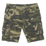 WORLDWIDE AMERICA STATE Mens Cargo Shorts Green Camouflage 2XL W40 Cotton Blend