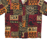 EVERGREEN ISLAND Mens Red & Brown Pattern Cotton Shirt XL Tropical Printed