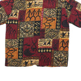 EVERGREEN ISLAND Mens Red & Brown Pattern Cotton Shirt XL Tropical Printed