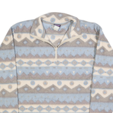 LOCKER SHOP Womens Blue & Cream Patterned Pullover Jumper Quarter Zip L Soft