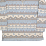LOCKER SHOP Womens Blue & Cream Patterned Pullover Jumper Quarter Zip L Soft