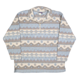 LOCKER SHOP Womens Blue & Cream Patterned Pullover Jumper Quarter Zip L Soft