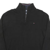 TOMMY HILFIGER Mens Black Cotton Blend Pullover Plain Crew Neck Jumper M Classic