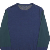 TOMMY HILFIGER Mens Blue & Green Patterned Wool Jumper Crew Neck Basic Knit S