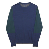 TOMMY HILFIGER Mens Blue & Green Patterned Wool Jumper Crew Neck Basic Knit S