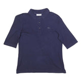 LACOSTE Womens Navy Blue Short Sleeve Plain Polo Shirt L Cotton Blend Casual