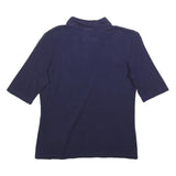 LACOSTE Womens Navy Blue Short Sleeve Plain Polo Shirt L Cotton Blend Casual