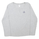 CALVIN KLEIN Womens Grey Henley T-Shirt XL Long Sleeve Round Neck Cotton Blend