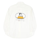 EMANUEL SCHIVLI Mens White Linen Shirt M Daffy Duck Embroidered Graphic