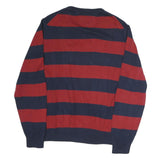 TOMMY HILFIGER Mens Red & Navy Patterned Jumper Crew Neck Basic Knit M Cotton