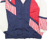 MAGGIE BARNES Womens Red White & Blue Plain Nylon Jacket L Zip Casual Retro