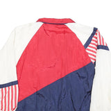 MAGGIE BARNES Womens Red White & Blue Plain Nylon Jacket L Zip Casual Retro