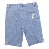 KARL KANI Mens Shorts Blue Pinstripe Casual L W32 Denim Cotton Blend Embroidered