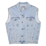 PUEBLO Mens Blue Light Denim Button Jacket M Cotton Blend Sleeveless Casual