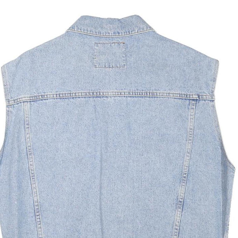 PUEBLO Mens Blue Light Denim Button Jacket M Cotton Blend Sleeveless Casual