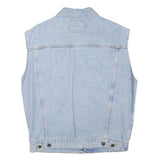 PUEBLO Mens Blue Light Denim Button Jacket M Cotton Blend Sleeveless Casual