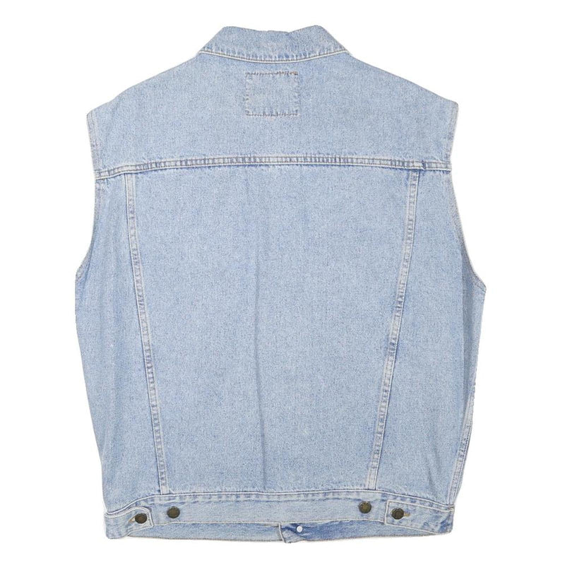 PUEBLO Mens Blue Light Denim Button Jacket M Cotton Blend Sleeveless Casual