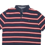 TOMMY HILFIGER Mens Blue Red & White Stripe Short Sleeve Polo Shirt M Cotton