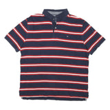 TOMMY HILFIGER Mens Blue Red & White Stripe Short Sleeve Polo Shirt M Cotton