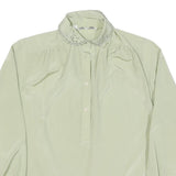 SAPHIR Womens Cream Satin Blouse Long Sleeve Button Neck S Elegant Lightweight