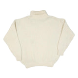 Womens Cream Plain Wool Blend Chunky Knit Jumper Roll Neck L Winter Warm