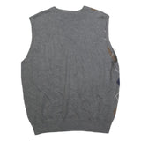 IZOD Mens Grey Brown & Blue Patterned V-Neck Cotton Jumper Vest L Argyle Casual