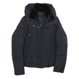 ZARA BASIC Womens Navy Blue Puffer Jacket M Polyester Blend Zip Quilted Warm