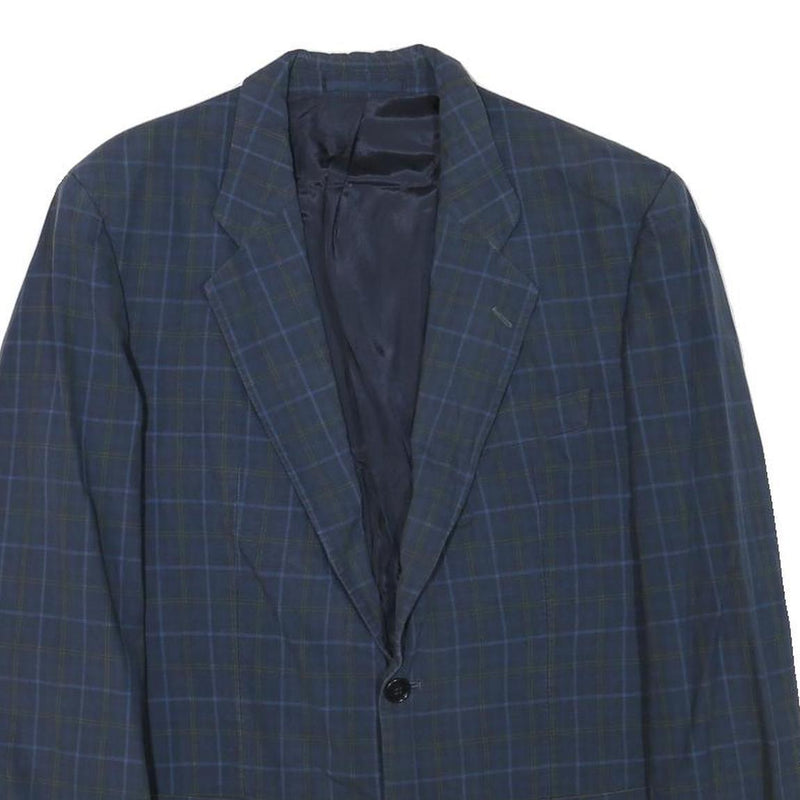 E THOMAS Mens Blue Checked Classic Jacket S Wool Blend Button Closure Stylish