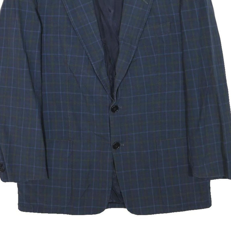 E THOMAS Mens Blue Checked Classic Jacket S Wool Blend Button Closure Stylish