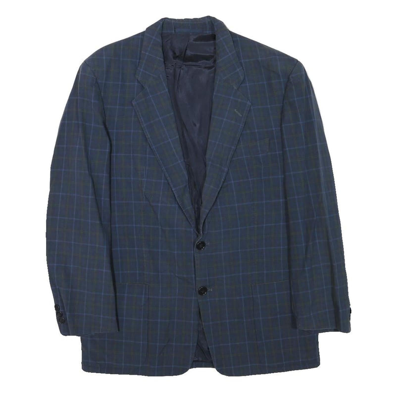 E THOMAS Mens Blue Checked Classic Jacket S Wool Blend Button Closure Stylish
