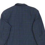 E THOMAS Mens Blue Checked Classic Jacket S Wool Blend Button Closure Stylish
