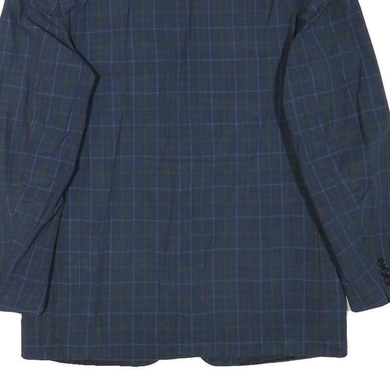 E THOMAS Mens Blue Checked Classic Jacket S Wool Blend Button Closure Stylish