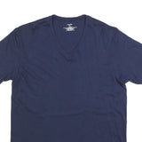 CALVIN KLEIN Womens Navy Blue V-Neck T-Shirt L Short Sleeve Cotton Blend