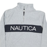 NAUTICA Mens Grey & Navy Logo Pattern Jumper 1/4 Zip Polyester Blend M Stylish