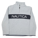 NAUTICA Mens Grey & Navy Logo Pattern Jumper 1/4 Zip Polyester Blend M Stylish