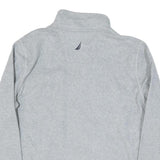 NAUTICA Mens Grey & Navy Logo Pattern Jumper 1/4 Zip Polyester Blend M Stylish