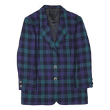 DELMOD Womens Blue & Purple Check Wool Jacket M Woven Classic Button Closure