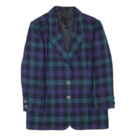 DELMOD Womens Blue & Purple Check Wool Jacket M Woven Classic Button Closure