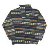 OCEANIC Mens Blue Yellow Patterned Polyester Blend Jumper 1/4 Zip XL Winter