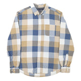 TOMMY HILFIGER Mens Beige & Blue Check Shirt L Cotton Blend Long Sleeve Casual