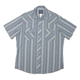 WRANGLER Mens Blue & Grey Striped Cotton Blend Shirt L Casual Summer Button